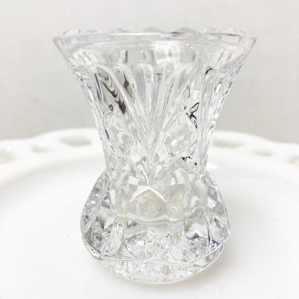 Crystal Cut Art Glass Small Bud Vase 3” Toothpick Holder
